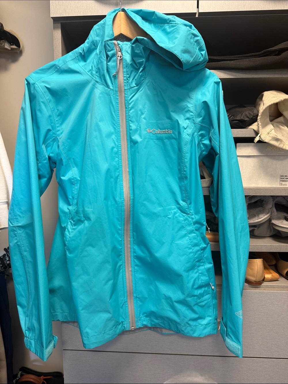 Columbia Bright Teal Hooded Rain Shell Medium